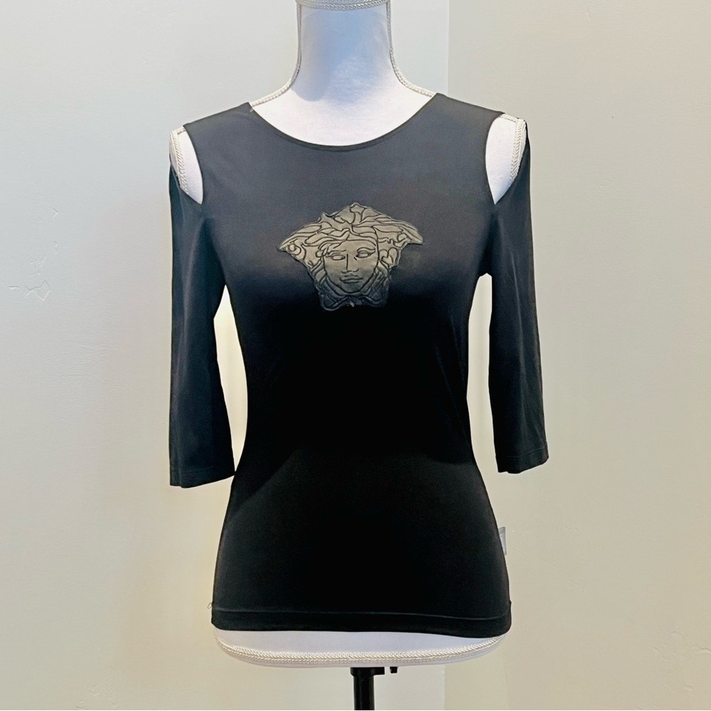 ✨ Vintage Versace Medusa Logo Black Top Sz XS